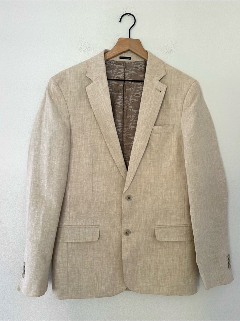 Joseph Abboud JOE 100% Linen Blazer 38L Beige Slim Fit Notch Lapel Camo Lined